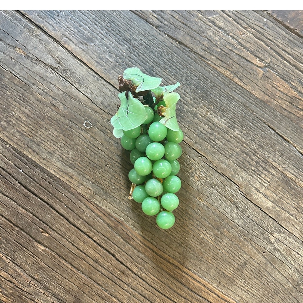 Vintage Peking Glass Grape Cluster Jade Green 1950s Art Decor MCM Wine Regency